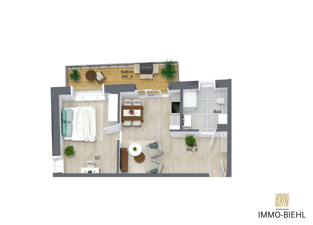 Möblierter Grundriss von Wohnung 6 im Neubauprojekt Moorlage 1