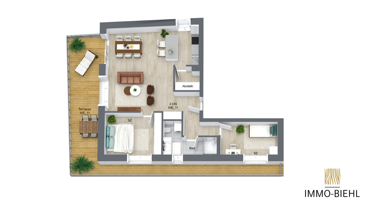 Möblierter Grundriss von Wohnung 11 im Neubauprojekt Moorlage 1